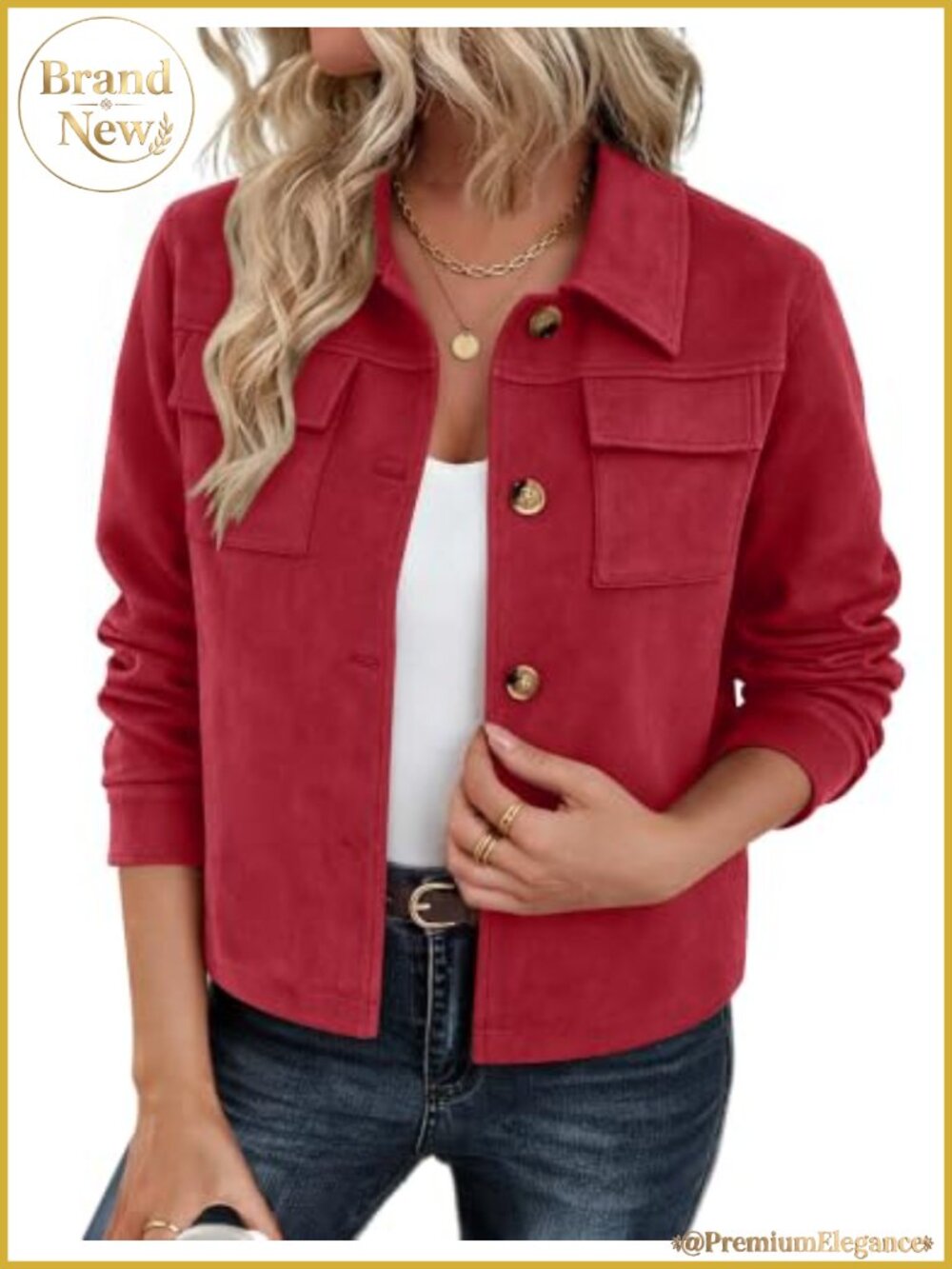 Faux Suede Cropped Jacket Button Down Shacket Loose Fit Casual Fall Coat